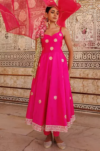 Pink embroidered taffeta Anarkali