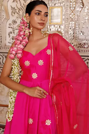 Pink embroidered taffeta Anarkali