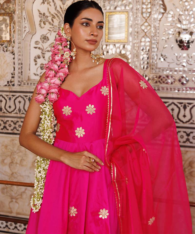 Pink embroidered taffeta Anarkali