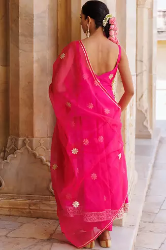 Pink embroidered taffeta Anarkali