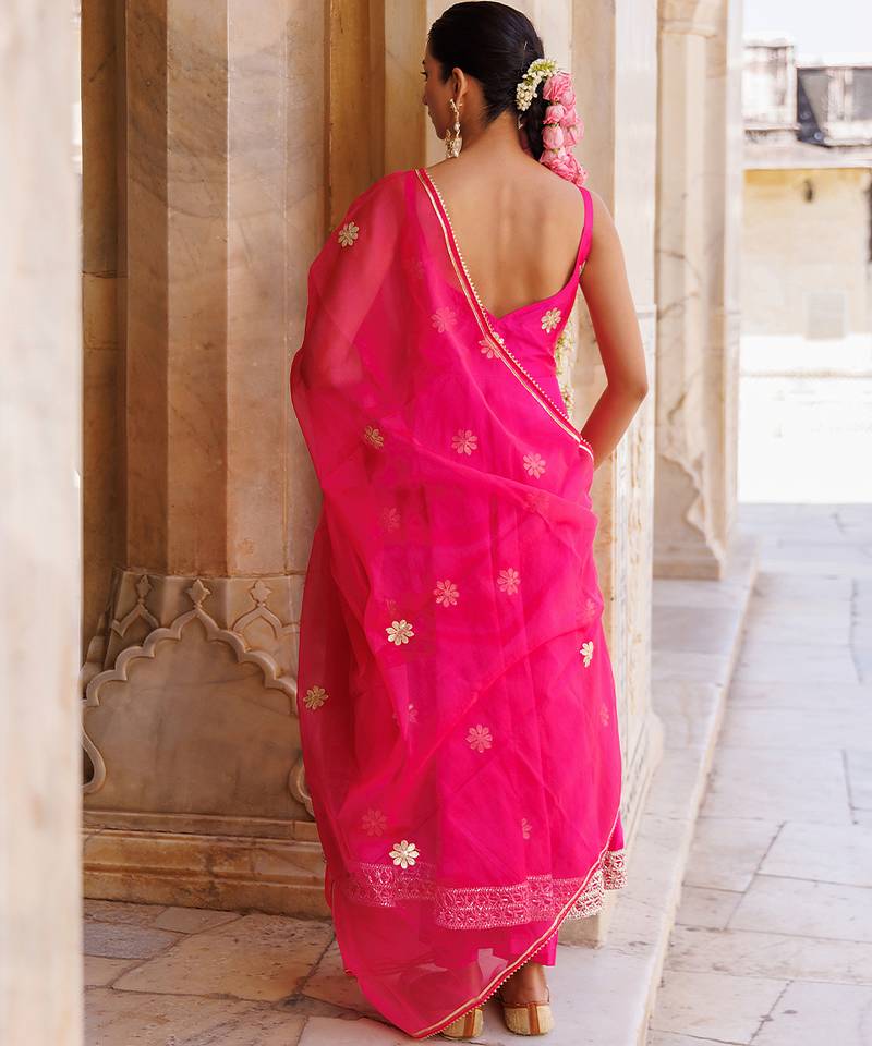 Pink embroidered taffeta Anarkali