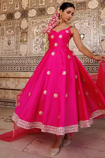 Pink embroidered taffeta Anarkali