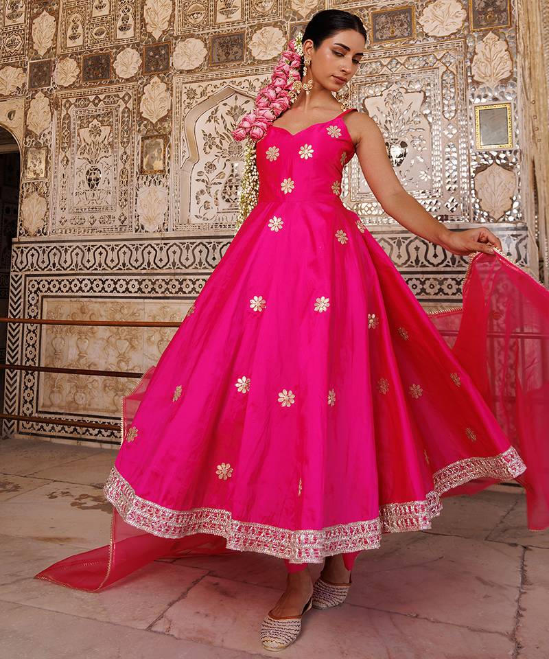 Pink embroidered taffeta Anarkali