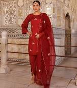 Maroon embroidered silk Kurta Set