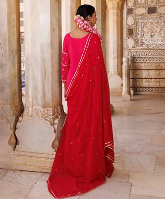 Magenta embroidered silk sharara set 4