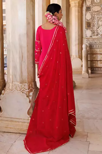 Magenta embroidered silk sharara set