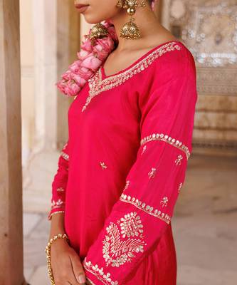 Magenta embroidered silk sharara set 5