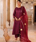 Purple plain cotton silk anarkali