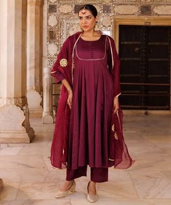 Purple plain cotton silk anarkali 2
