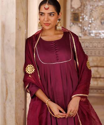 Purple plain cotton silk anarkali 3