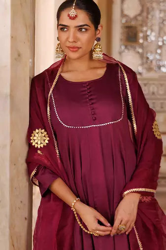 Purple plain cotton silk anarkali