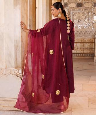 Purple plain cotton silk anarkali 4