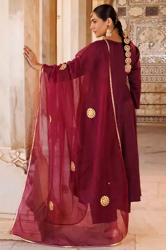 Purple plain cotton silk anarkali