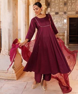 Purple plain cotton silk anarkali 5
