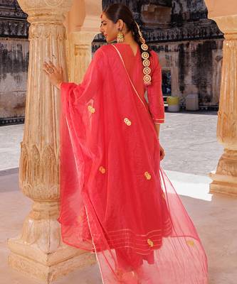 Pink plain raw silk anarkali 4