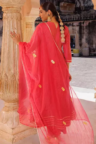 Pink plain raw silk anarkali