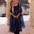 Dark-navy-blue embroidered cotton silk anarkali
