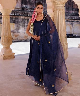 Dark-navy-blue embroidered cotton silk anarkali 2