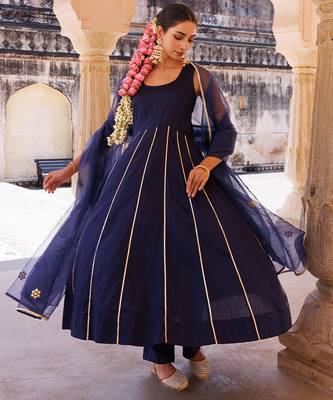 Dark-navy-blue embroidered cotton silk anarkali 3
