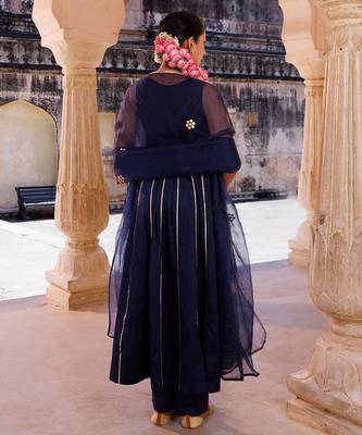Dark-navy-blue embroidered cotton silk anarkali 4