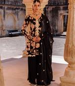 Black embroidered crepe sharara set