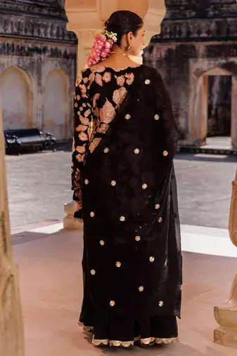 Black embroidered crepe sharara set