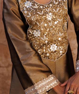 Brown embroidered tissue kurta set 5