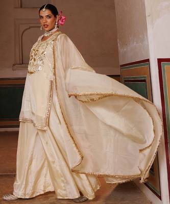 Ivory embroidered tissue sharara set 2