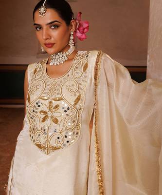 Ivory embroidered tissue sharara set 3