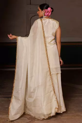 Ivory embroidered tissue sharara set