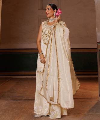 Ivory embroidered tissue sharara set 5