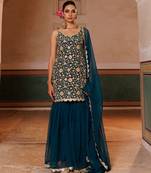 Green embroidered crepe sharara set