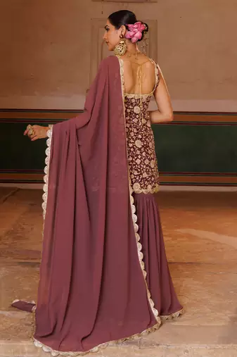 Mauve embroidered crepe sharara set