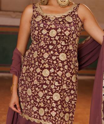Mauve embroidered crepe sharara set 5