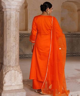 Orange embroidered cotton silk anarkali 4