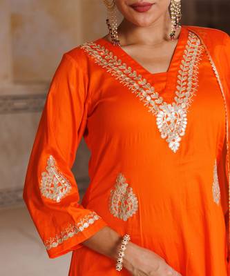 Orange embroidered cotton silk anarkali 5