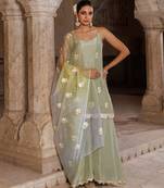 Green embroidered silk sharara set