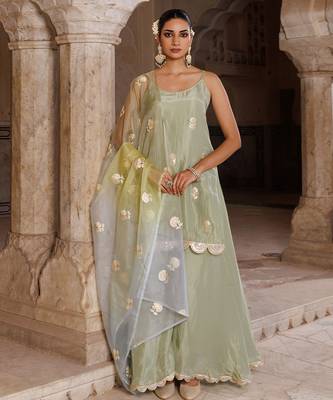 Green embroidered silk sharara set 2