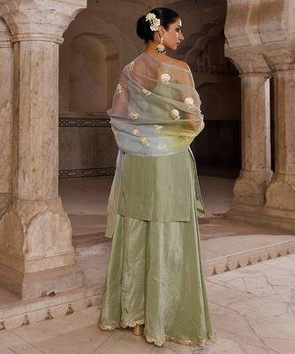 Green embroidered silk sharara set 4