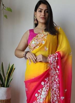 Multi Color Embroidered Georgette Saree 1