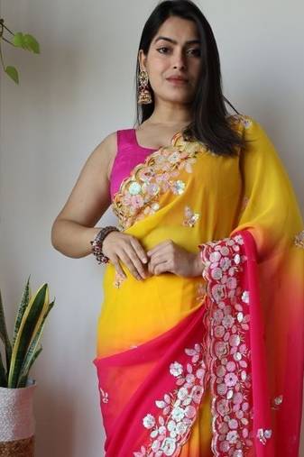 Multi Color Embroidered Georgette Saree