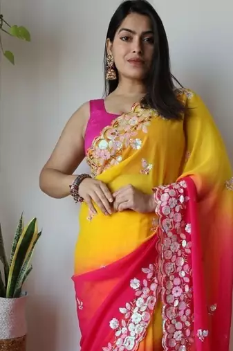 Multi Color Embroidered Georgette Saree