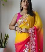 Multi Color Embroidered Georgette Saree