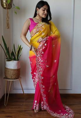 Multi Color Embroidered Georgette Saree 2