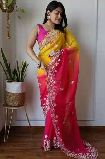 Multi Color Embroidered Georgette Saree