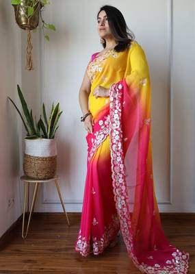 Multi Color Embroidered Georgette Saree 3