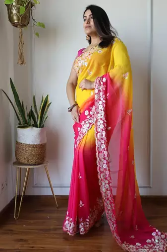 Multi Color Embroidered Georgette Saree