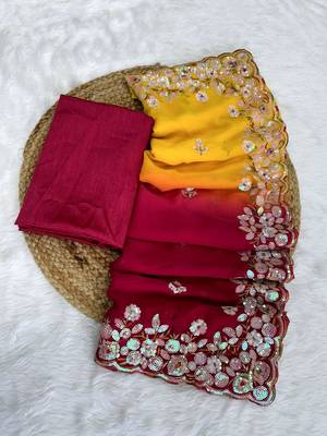 Multi Color Embroidered Georgette Saree 4