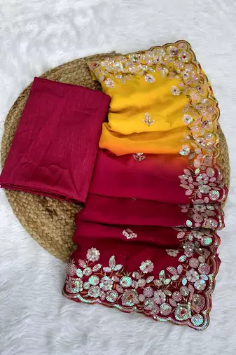 Multi Color Embroidered Georgette Saree