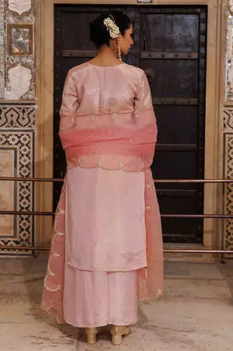 Pink embroidered silk kurta set